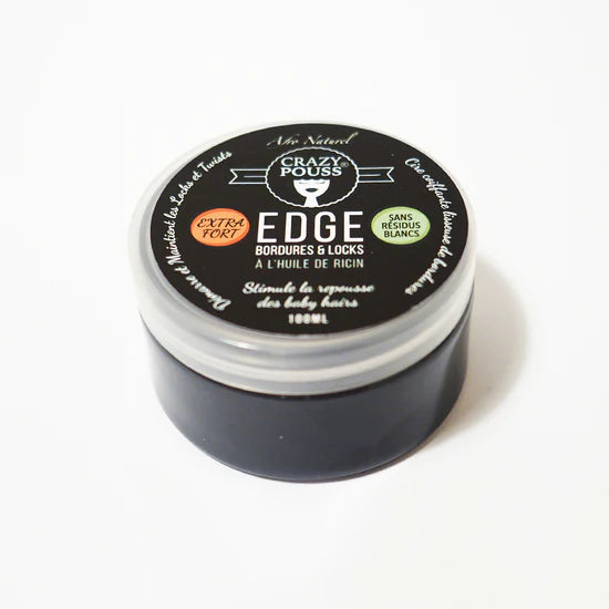 CRAZY POUSS - Gel ricin - Bordures et locks 100 ml - Noir - Gel capillaire pour apporter de l’éclat à vos cheveux et de fixer vos baby hair