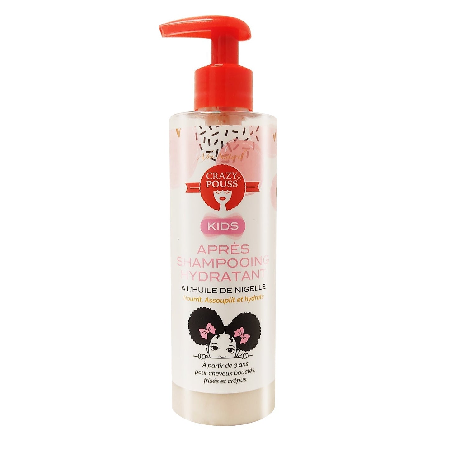 CRAZY POUSS - Après shampoing - Hydratant à l’huile de nigelle - crazy kids - Blanc - Nettoyant capillaire pour les cheveux bouclé, frisés et crépus de vos enfants Afro naturel