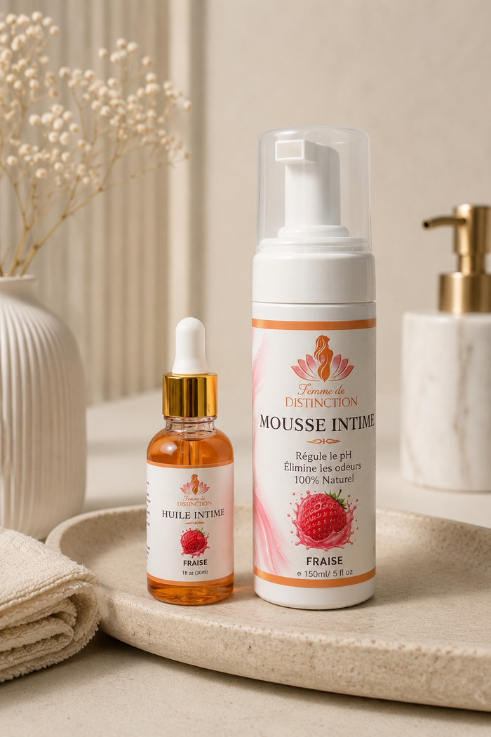 FEMME DE DISTINCTION Duo mousse & huile intime - Fraise