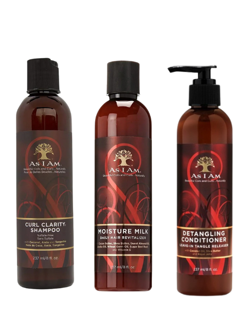 PACK- AS I AM (Shampooing 237 ml / Après-Shampooing Démêlant 237 ml / Lait Hydratant 237 ml As I Am